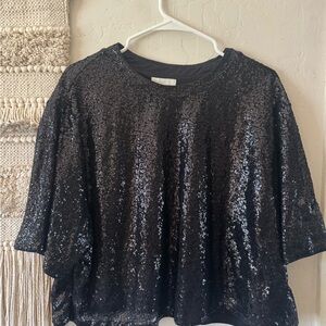H&M Black Boxy Sequin T-Shirt